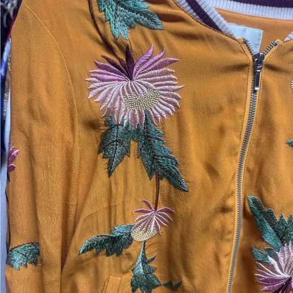 Elevenses by Anthropologie Mustard Floral Bomber Jacket - Picture 2 of 8